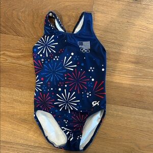 GK Gymnastics USA Leotard - Blue with Red and White Fireworks